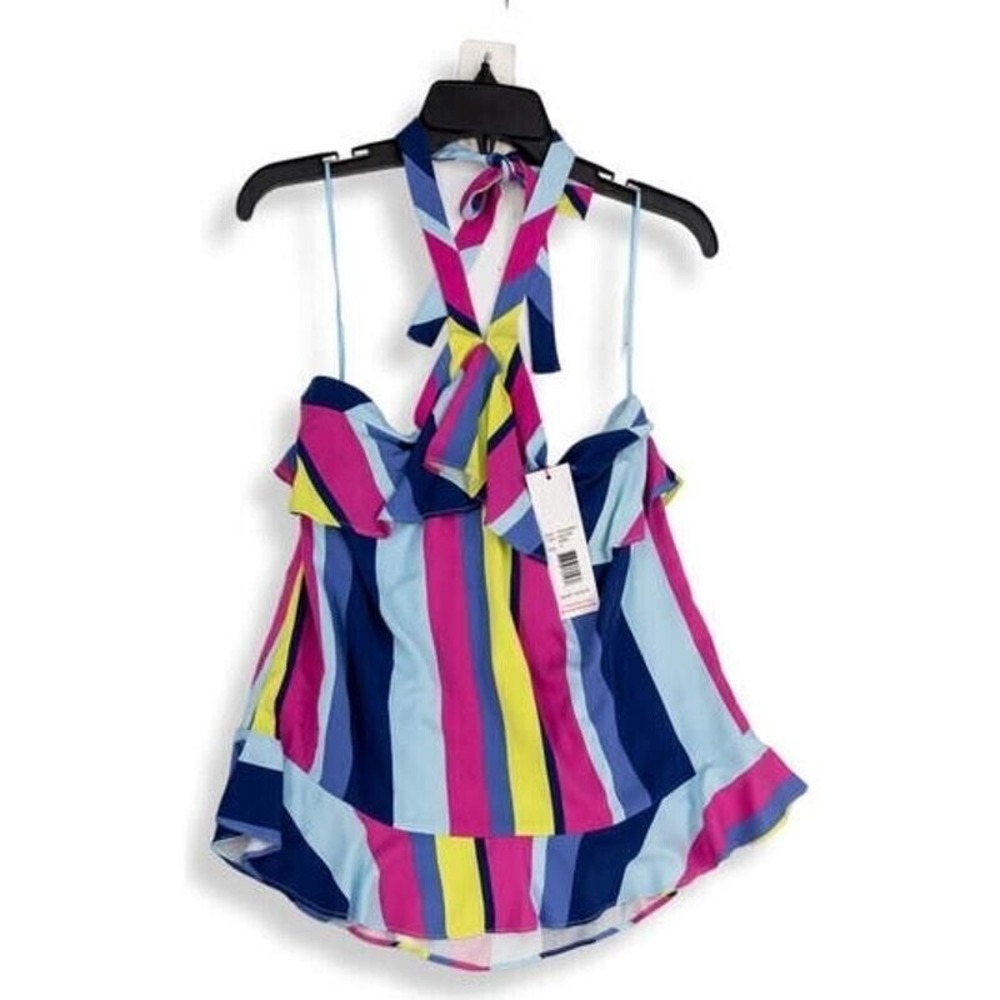 Parker Blouse Size S‎ Ruffle Halter Top Striped Sleeveless Shirt Colorful Party